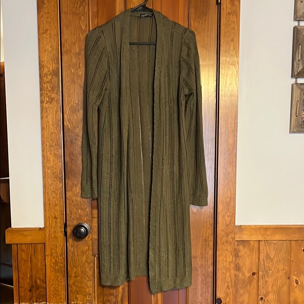 Freshman Green Cardigan Sweater Long Open Front